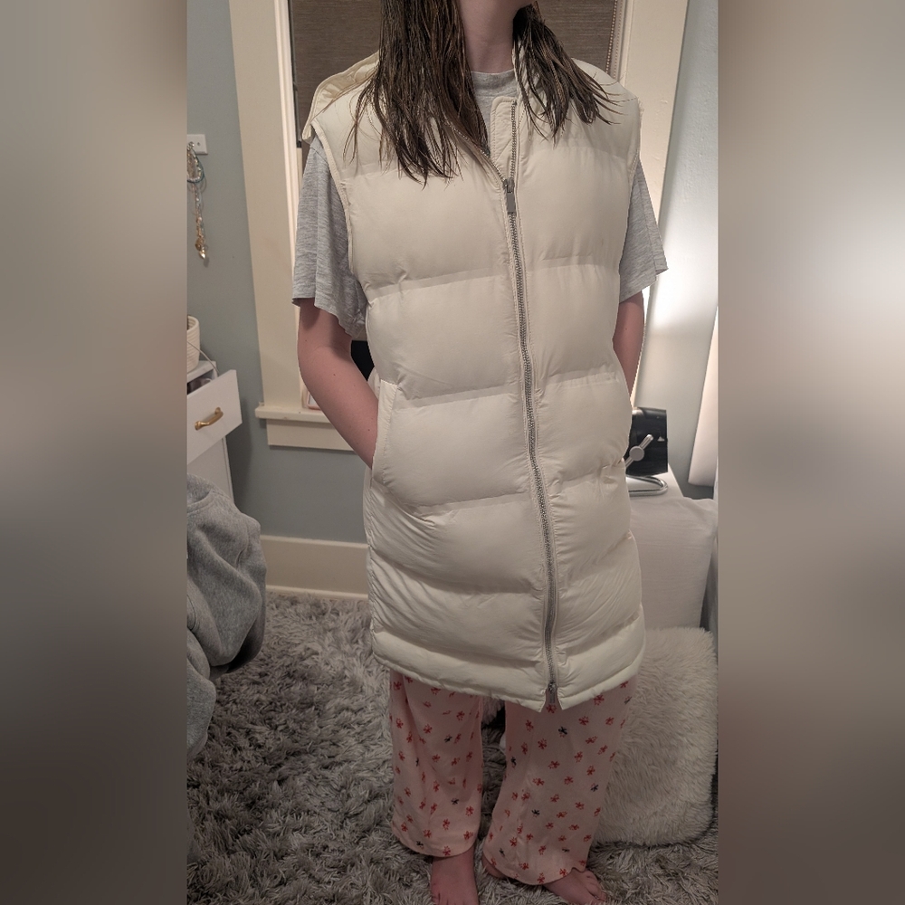 Mango Cream Long hooded Puffer Vest
